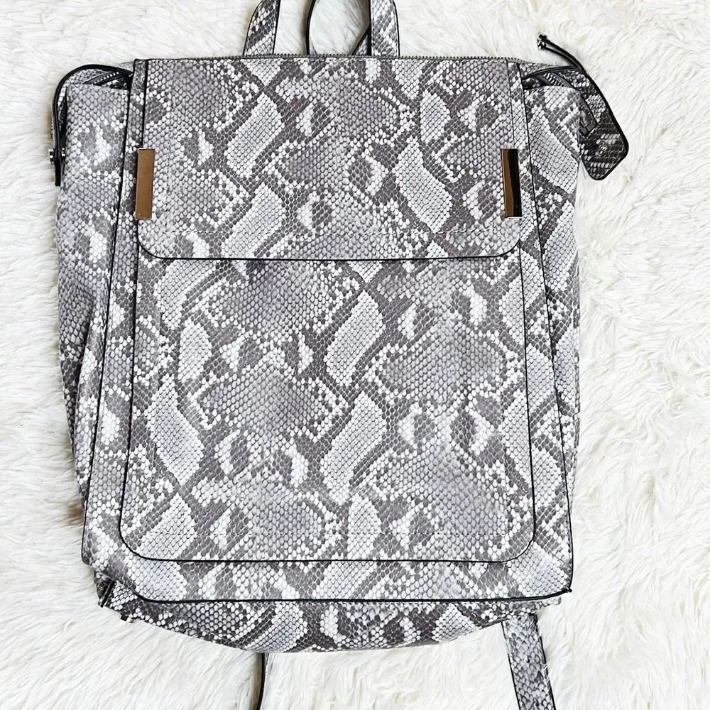 Alfani Krissie Snakeskin Backpack Grey Faux Leather